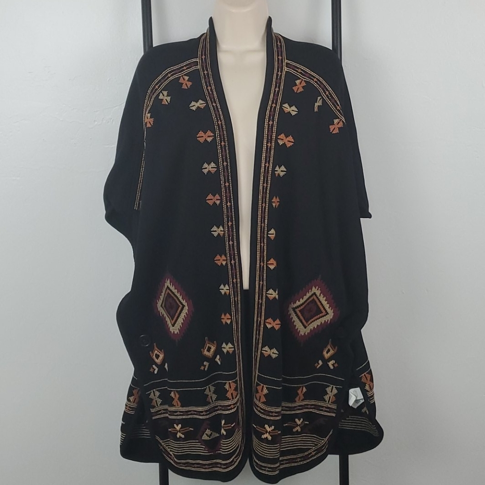 Lucky Brand cardigan kimono embroidered women one size knit boho festive season